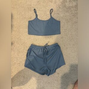 Woman’s Medium Bralett And Short Set - Light Blue Gray Set